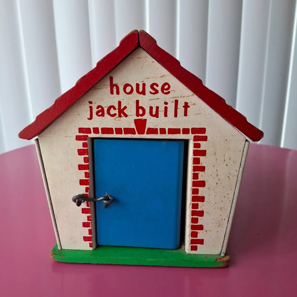 Vintage Playskool The House Jack Built Wooden Toy Shape Sorter House Mid Century